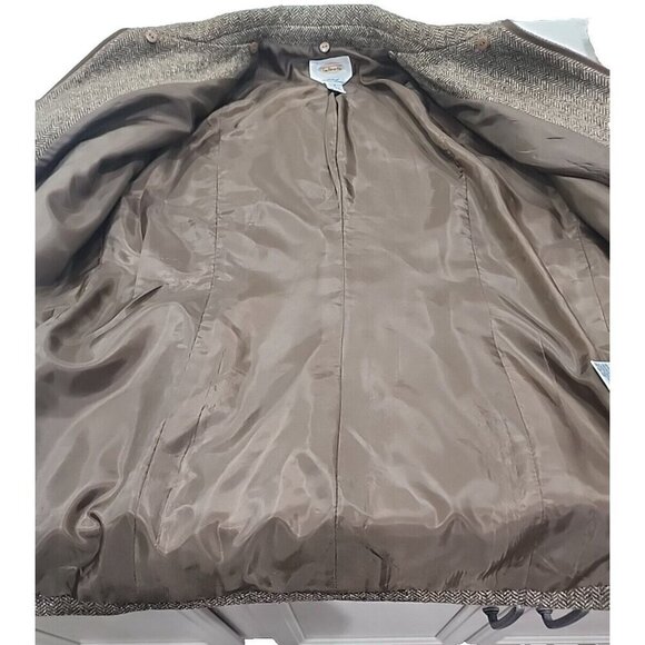 Talbots Wool & Silk Jacket Coat Brown Tweed Full Zip Herringbone Lined Women's 8 - Picture 12 of 12